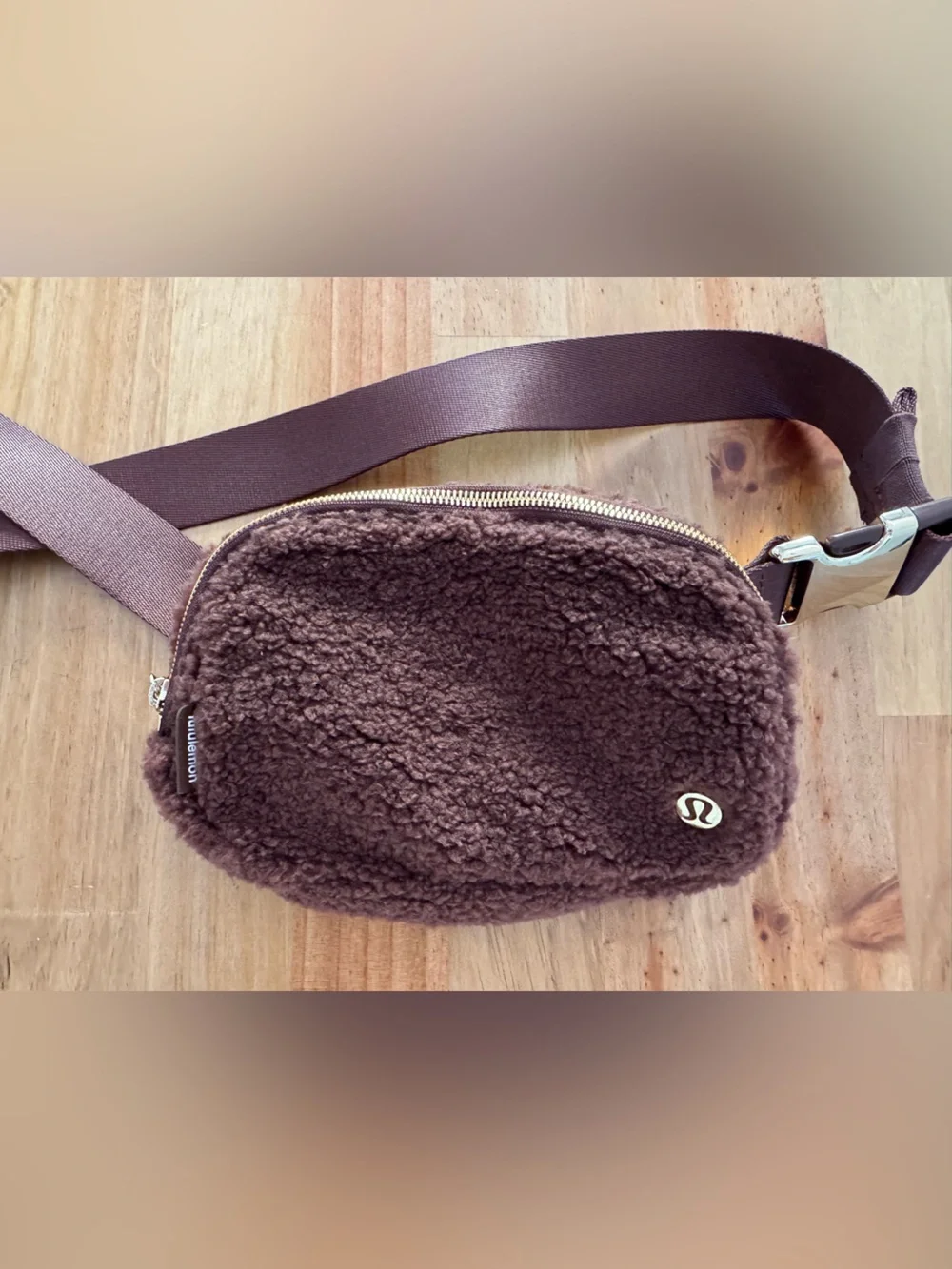 lululemon athletica Brown Sherpa Fanny Pack with Gold Zipper